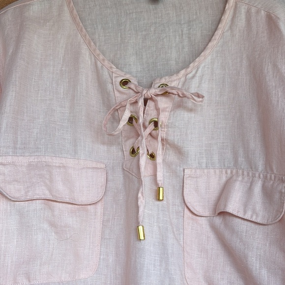 Ellen Tracy women’s 100% linen peach Cuffed Sleeve Tie Front Tunic XXL - Picture 3 of 9